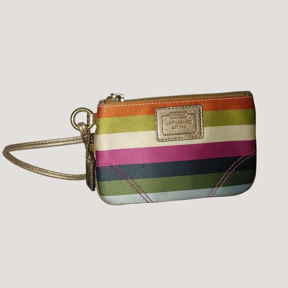 Coach Julia Legacy Stripe Wristlet Leather Clutch Multicolor Colorful Small Bag - Picture 1 of 8